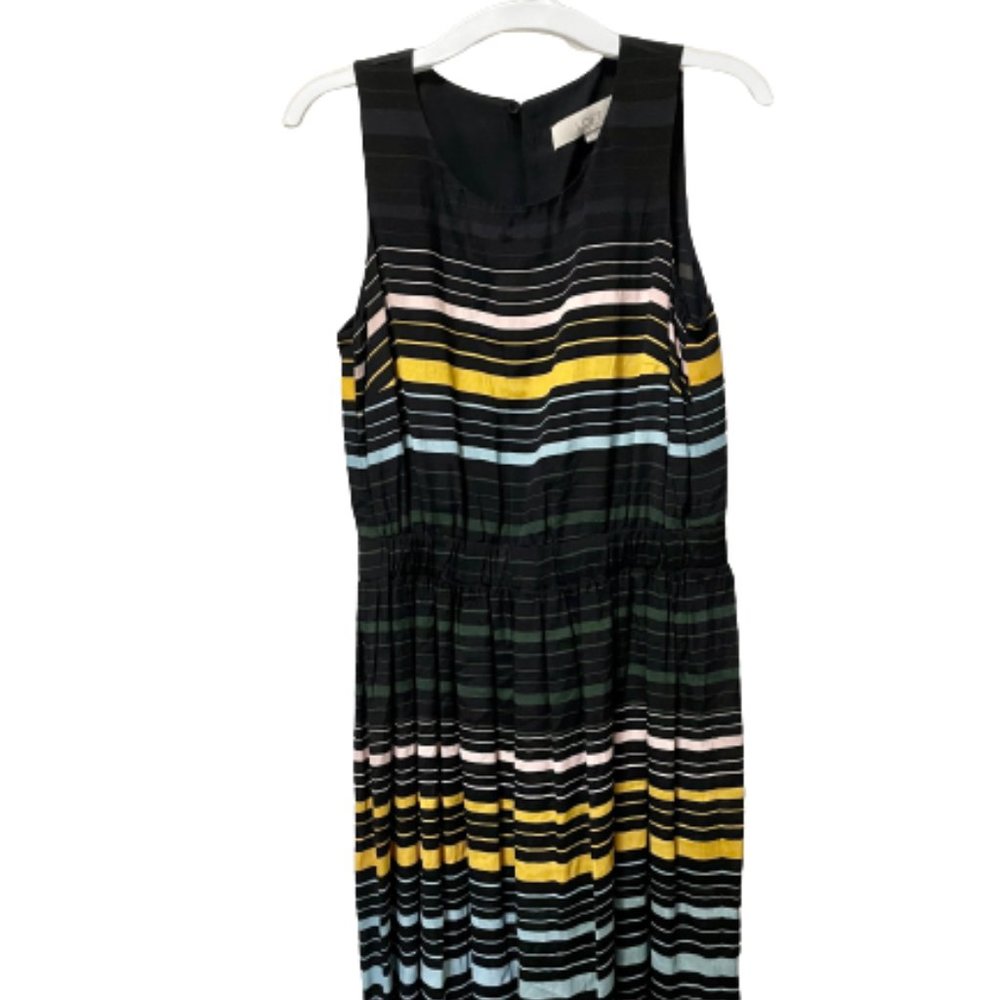 Loft midi striped shift dress sleeveless black- XS